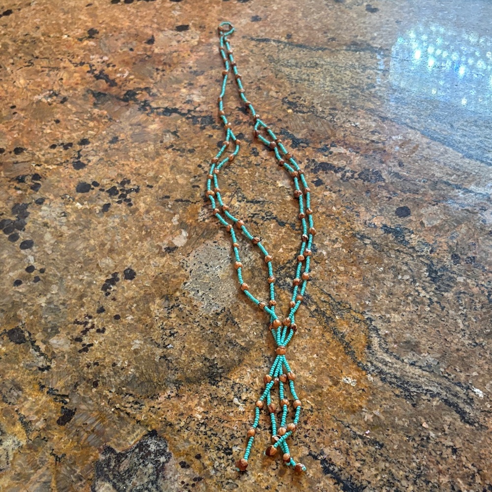 Turquoise and Brown seed bead necklace